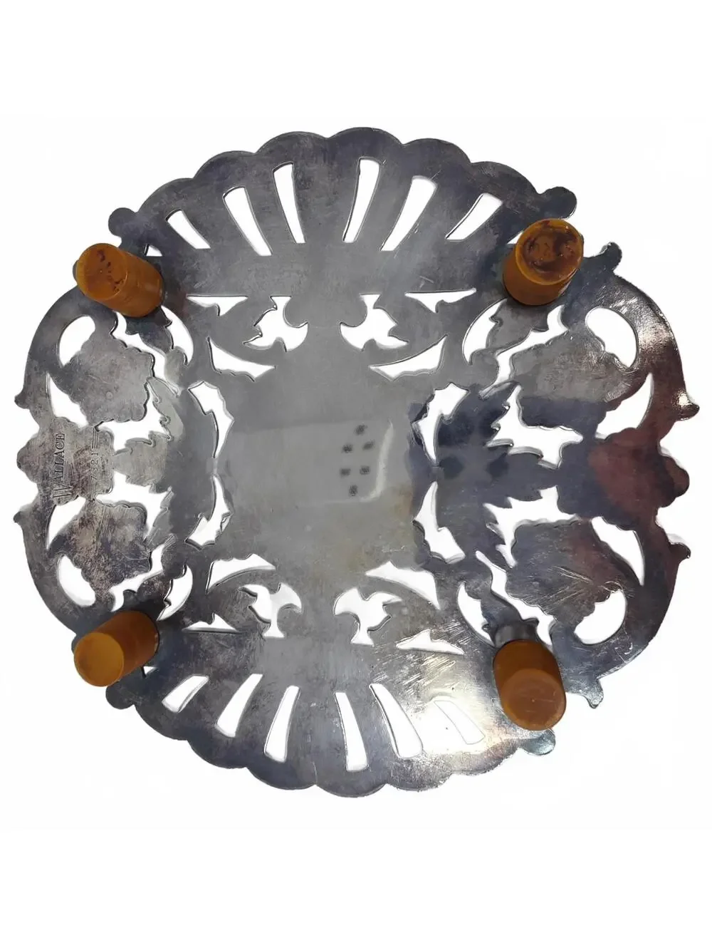 Vintage Wallace 7321 Silverplate Footed Floral Trivet Hot Plate
